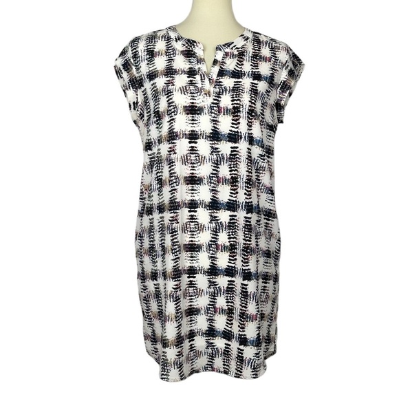 Katherine Barclay‎ Dress 6 Montreal Black Multicolor Print Shirt Shift Pockets - Picture 1 of 9